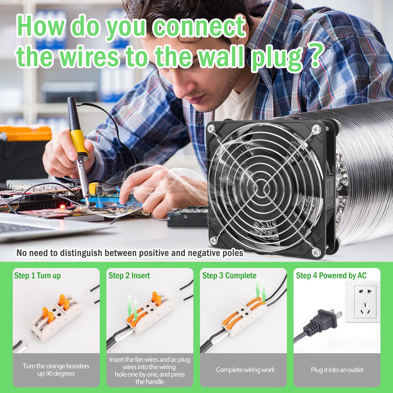 Axial Muffin Small Computer Fan with AC Plug 110V 120V AC 120mm x 25mm Dual Ball for DIY Cooling Ventilation Exhaust Projects 120x120x25mm