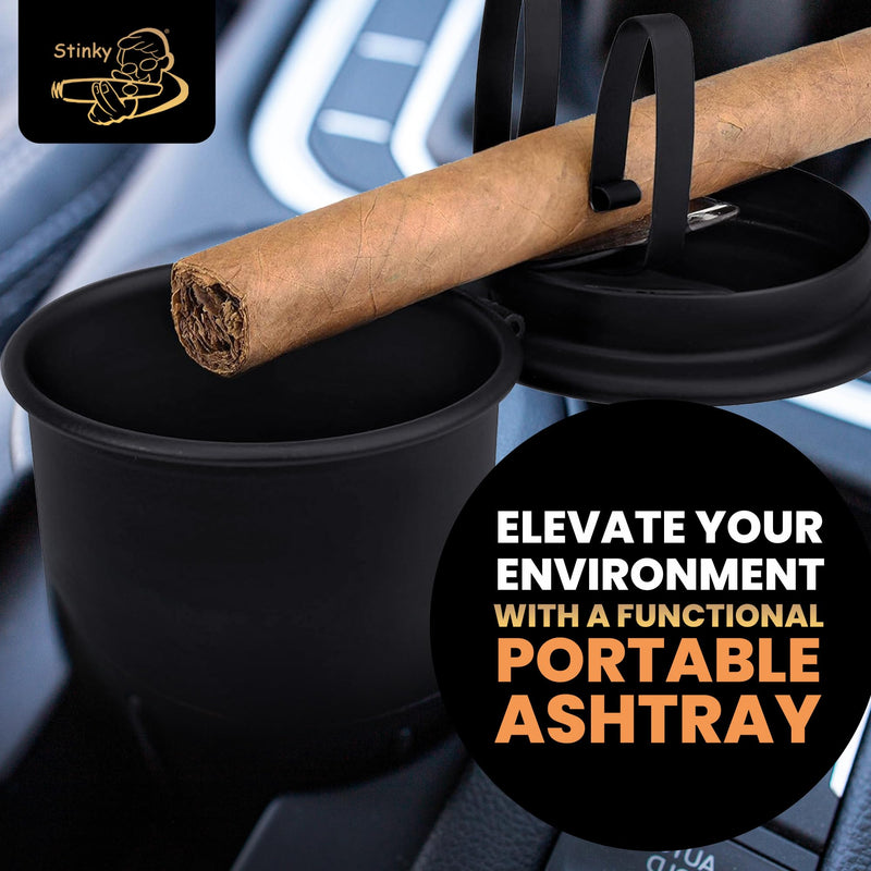 Stinky Cigar Car Ashtray, Spring Clip Holds All Cigar Sizes, Fits Any Standard Cup Holder, Matte Black