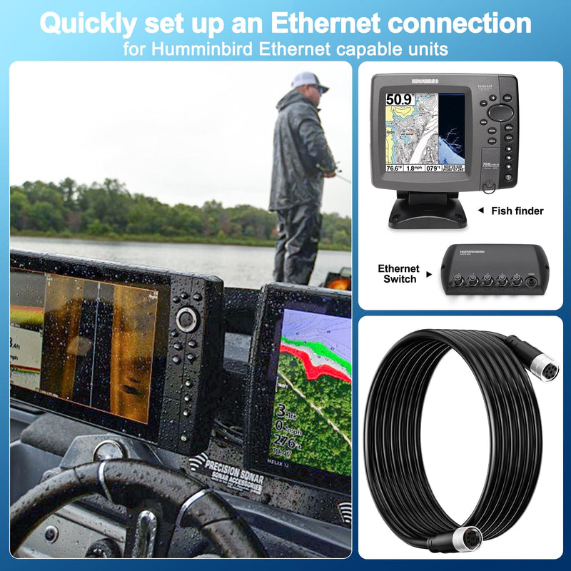 VHBW 16FT Boat Ethernet Cable for Humminbird 720073-5, Compatible with Helix 7, 8, 9, 10, 12, 15, Apex, Solix, Onix Models, Black