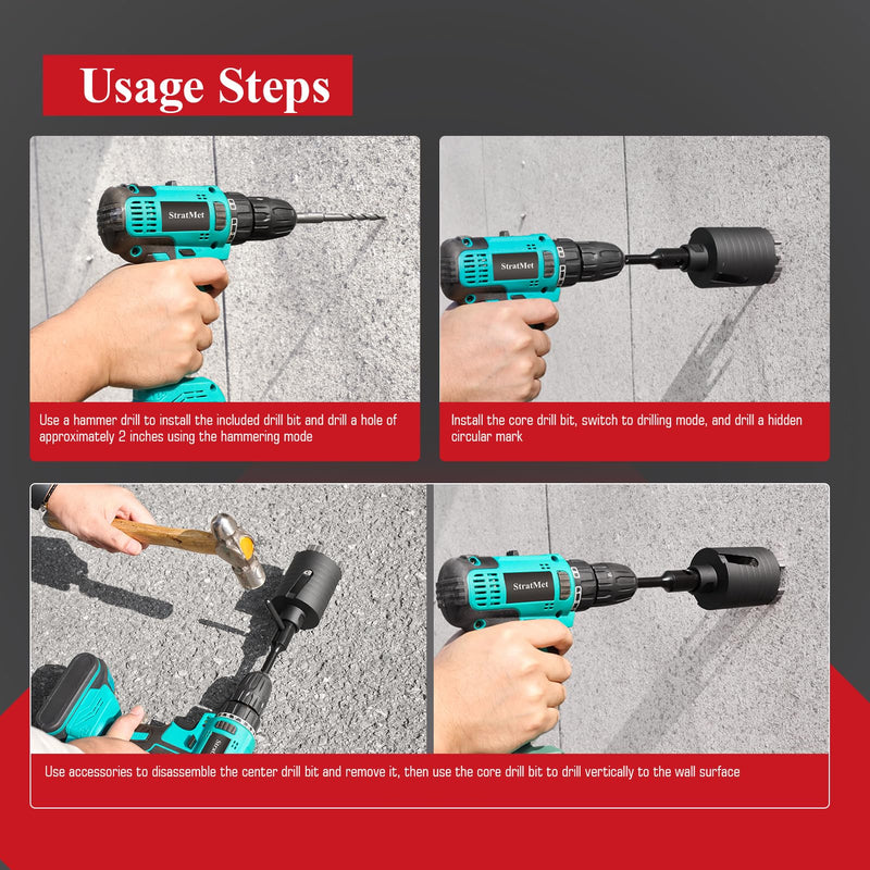 2" Dry Core Drill Bit with Pilot Bit and 1 Pcs SDS Plus Adapter, 3" Drilling Depth, 5/8"-11 Thread Diamond Core Bits Turbo Laser-Welded Segments for Concrete, Brick, Block, Stucco and Masonry 2 inch