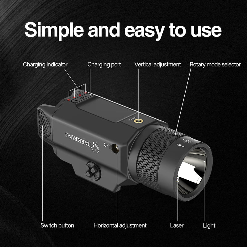  [AUSTRALIA] - DARKFANG Tactical Flashlight and Red Laser Light Combo 1500 Lumen for Shotgun/Pistol Light with Momentary/Strobe Function for 1913 Picatinny Rail