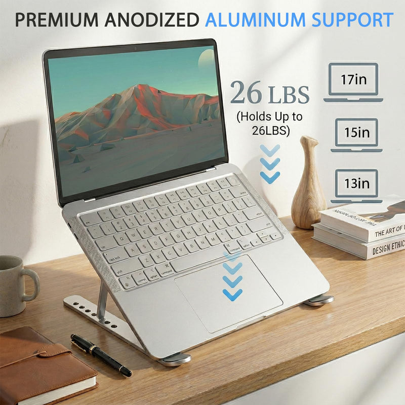 Laptop Cooling Stand with Dual RGB Fans, 7-Level Adjustable Height, Aluminum Ergonomic Laptop Cooler for 11-17'' Notebook (Gray) Gray