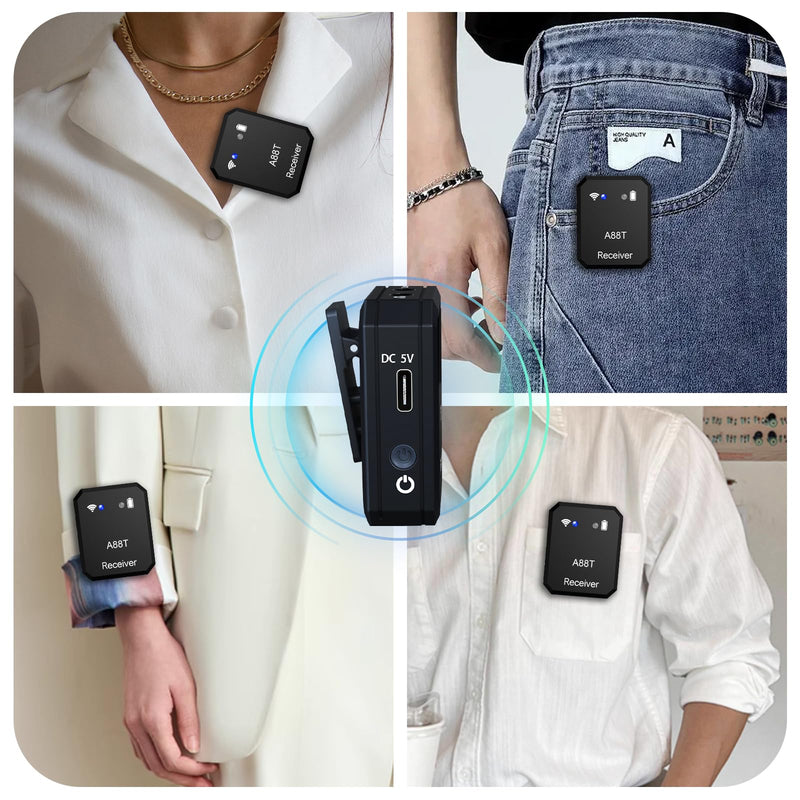 Wireless in Ear Monitor System 2.4GHz Wireless IEM System with Transmitter, Clip on Receiver Auto-Pairing in-Ear Monitoring for Studio, Guitar, DJ, Live Performance (A88T)