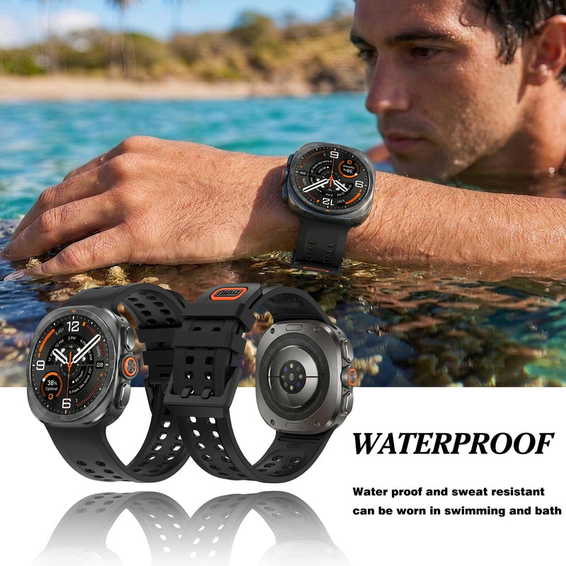 Bands Compatible with Samsung Galaxy Watch Ultra 2 (2026) | No Gap Breathable Waterproof Silicone Marine Sport Bands Strap for Galaxy Watch Ultra 2 /1 Band 2026/2025/2024 for Men Women Black