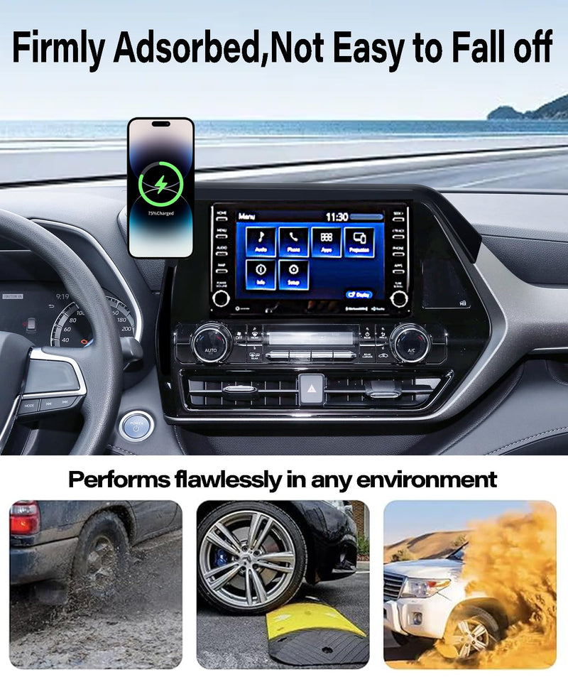 Car Phone Mount for 2020-2025 Toyota Highlander 8" Screen Accessories | MagSafe 15W Fast Wireless Charger Cell Phone Holder,360° Rotatable 3D Fit Navigation Clip-On Cradle,will Not Block Air Vents fit for 2020-2026 Toyota Highlander(8 Inch Screen)