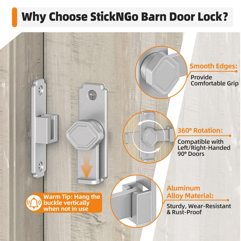 90 Degree Barn Door Lock - Aluminum Alloy Security Flip Sliding Door Lock, Anti-Theft Gate Latch for Barn, Bedroom, Fence, Shed (Silver-4 Pcs) Silver-4 Pcs