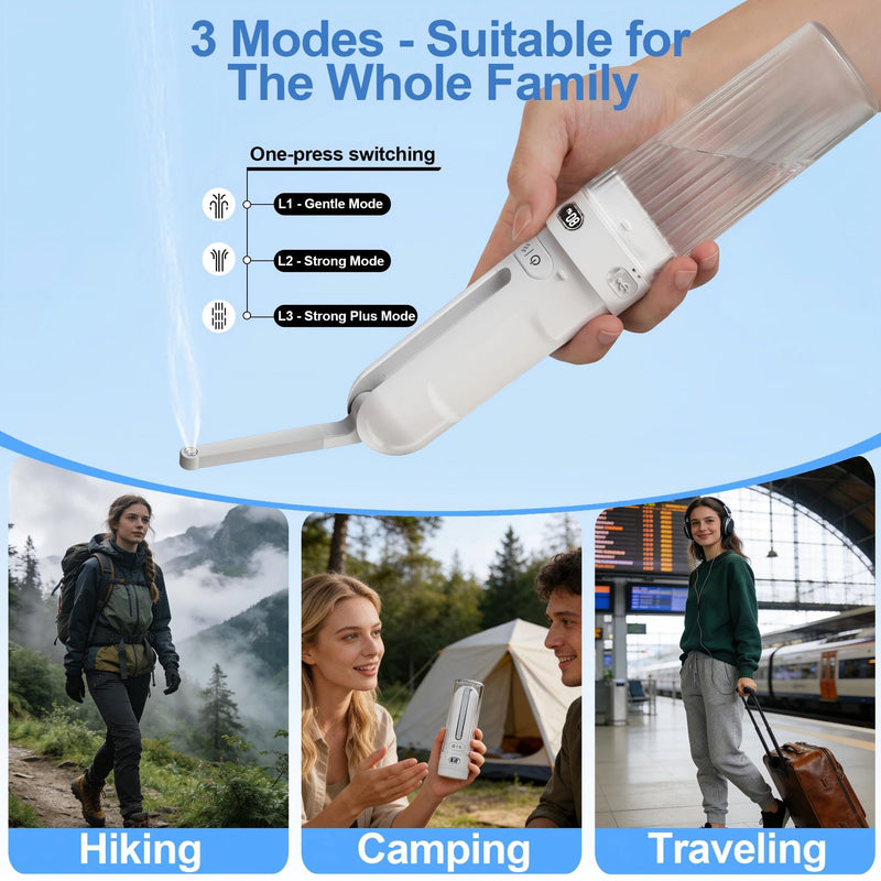Electric Portable Bidet Toilet Aids Wiper Tool Set, White | 2-in-1 travel hygiene kit 15.7" extended length wiping tools 1600mAh Long-lasting Battery USB-C Rechargable IPX7 Waterproof