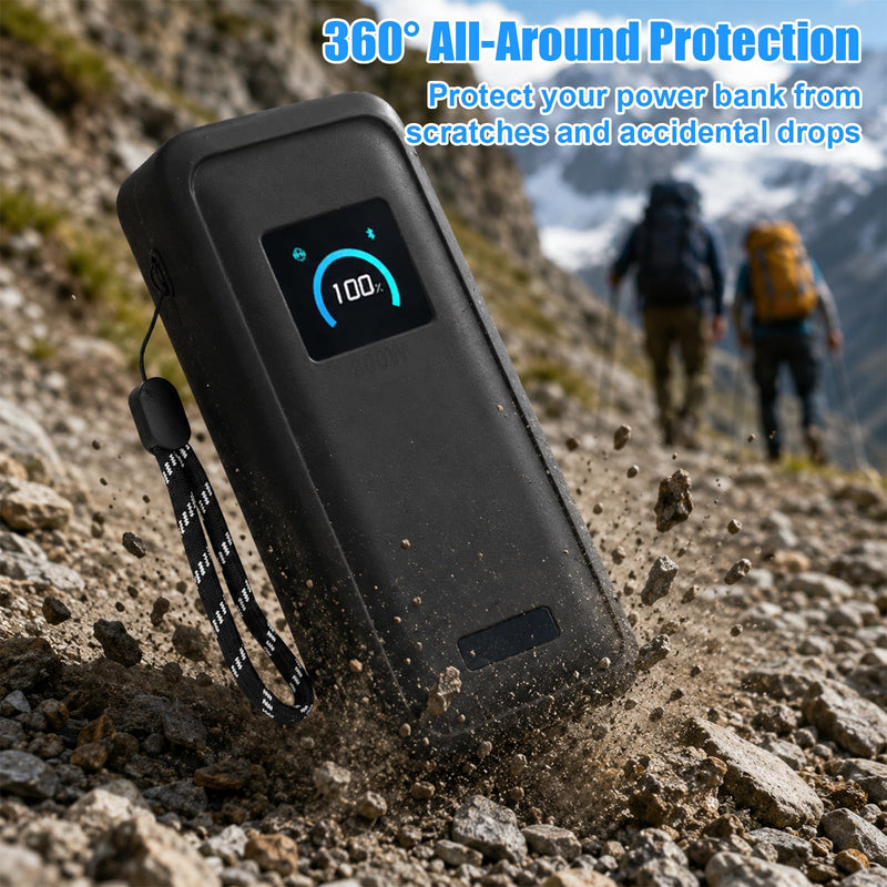 Sillicone Power Bank Case, Protective Cover for Anker Prime 26,250mAh 300W | Soft Sillicone, with Strap, LCD Display Visible, Black
