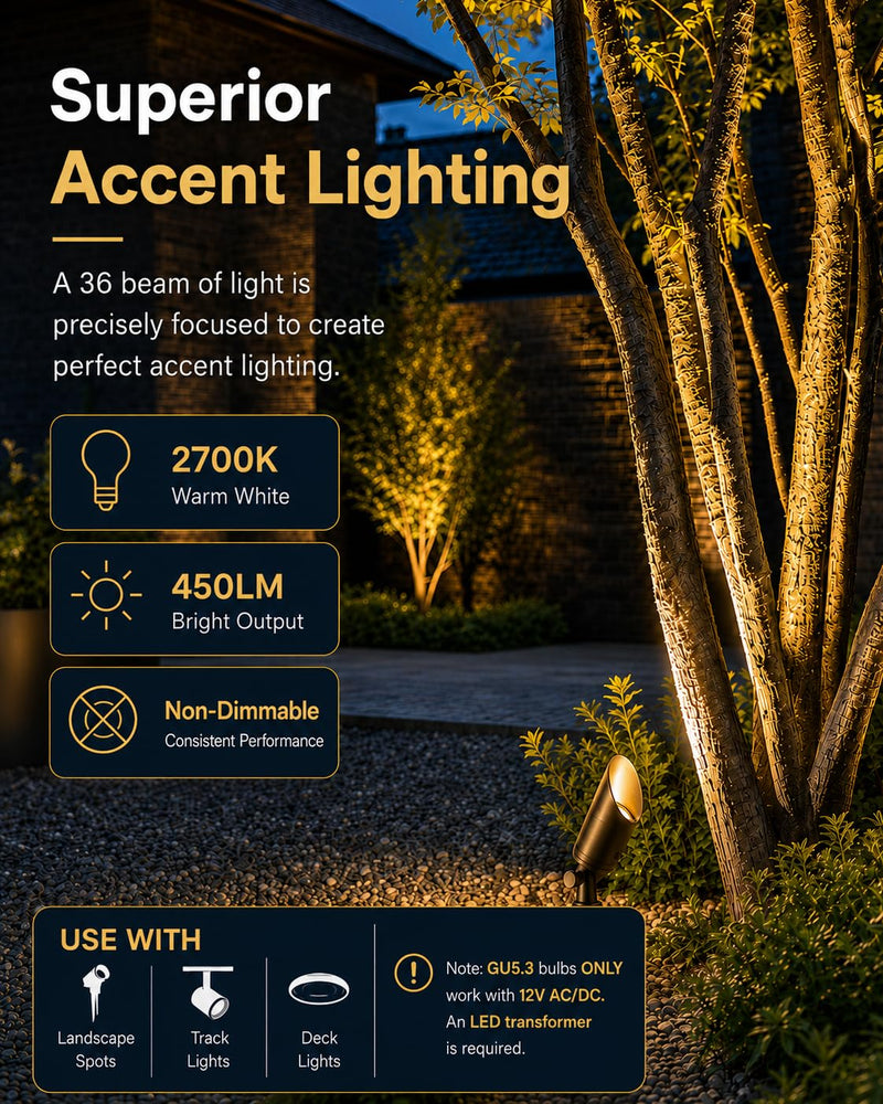 HIBOITEC MR16 LED Bulb 5W, 2700K Warm White, 50W Halogen Equivalent, GU5.3 Bi-pin Base, Energy Saving Low Voltage 12V MR16 LED Spotlight Bulb for Landscape Accent Lighting, Non-Dimmable, 6 Pack