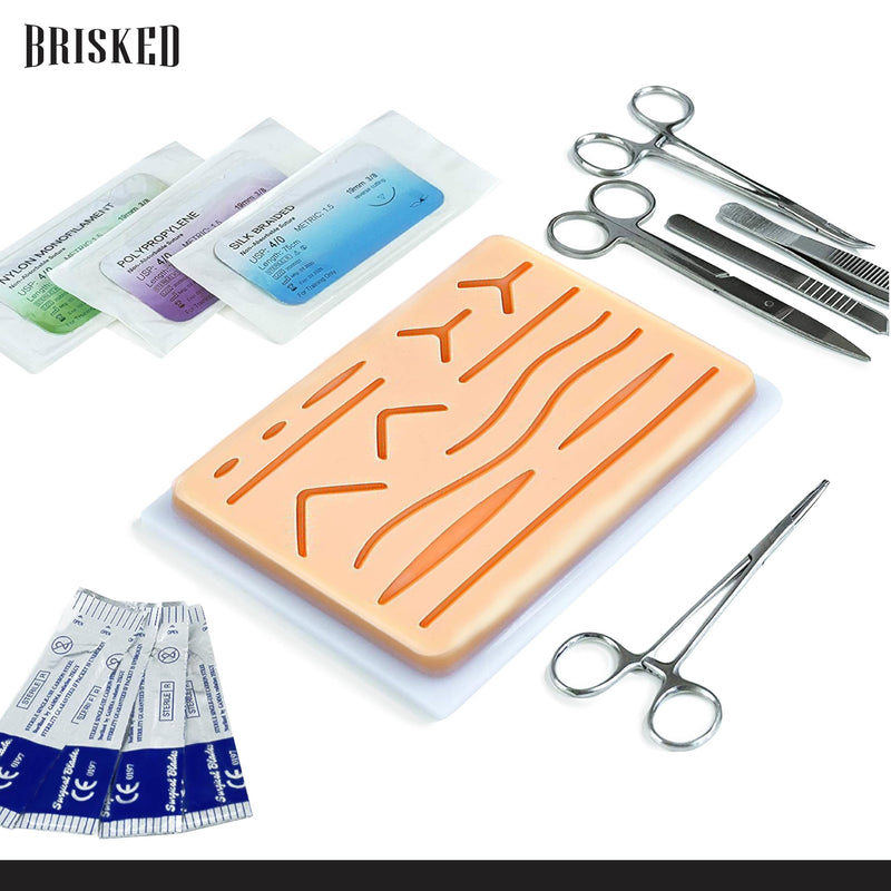 Suture Practice Kit for Medical Students Education | Practice Threads and Needle. Pad with Stitches, Pre-Cut Wounds for Training