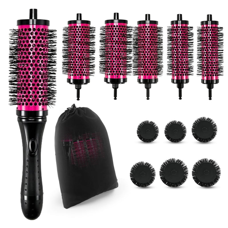  [AUSTRALIA] - Round Hair Brush Set Detachable Handle Hair Roller Brush 3 Sizes Round Hair Brush for Blow Drying with 6 Positioning Clips,6 Barrels 1 Handle (Rose Red) Rose Red