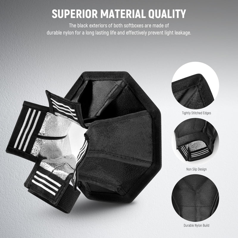 NEEWER Upgraded Flash Diffuser Speedlight Softbox Collapsible 2 Pack, (5.9"/15cm Octagon, 6"x5" Rectangular) for Z2 Z1 V1 Round Head Flashes and Compatible with Godox Sony Nikon Canon Flash, NS5P