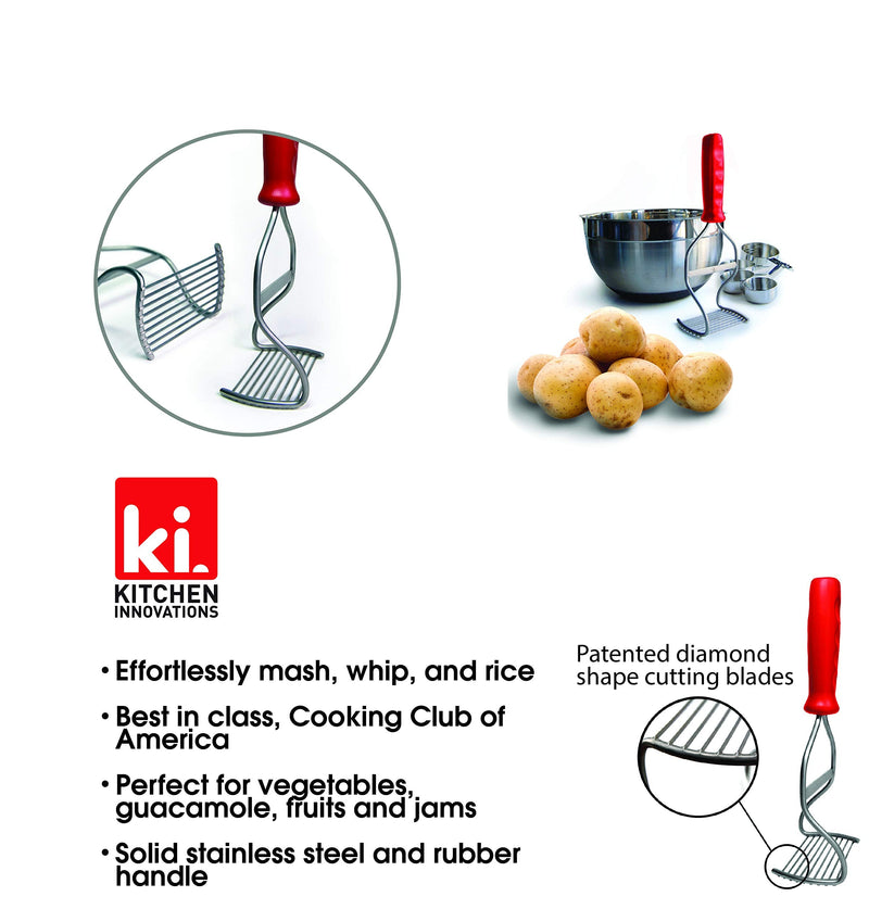 Diamond Series Masher - World's Best Handheld Masher and Blender - Stainless Steel Blades with Ergonomic Rubber Handle - Red