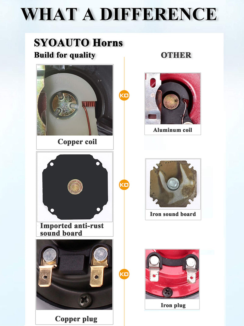 SYOAUTO Car Horn Truck Horn 12V Horn Waterproof High Low Tone Universal Fit Super Loud Electric Snail Horn 12V Horn Kit Car Horn Replacement