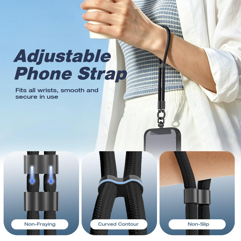 Phone Wrist Strap, with 360° Rotatable Tether Tab | Adjustable Phone Lanyard Anti-Theft Strap for Cellphones, Keychains and More Black