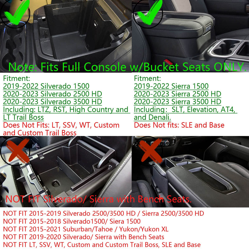  [AUSTRALIA] - Full Size Center Console Organizer Tray Compatible with 2019-2022 Chevy Silverado/GMC Sierra 1500 and 2020-2022 2023 Silverado/Sierra 2500HD 3500HD Accessories -Full Console w/Bucket Seats ONLY, Black