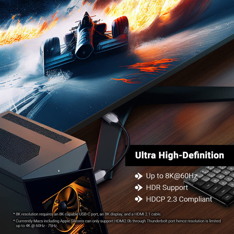 CalDigit DisplayPort 2.0 Male to HDMI 2.1 Female Active Adapter 8K 60Hz, 4K UHD 120Hz High Refresh, 10 bit Color, HDR and Eyefinity Support *HDMI Cable Required (DP 2.0 to HDMI 2.1) DP 2.0 to HDMI 2.1 (8K)