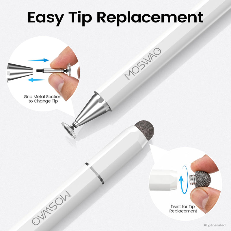 MOSWAG 3 in 1 Touch Screen Stylus Disc Fine Tip Passive Drawing Stylus | for Video Editing,Drawing, Note Taking, Gaming, Works on Touchscreen Compatible with Smartphone Tablet and More White 1 Pack