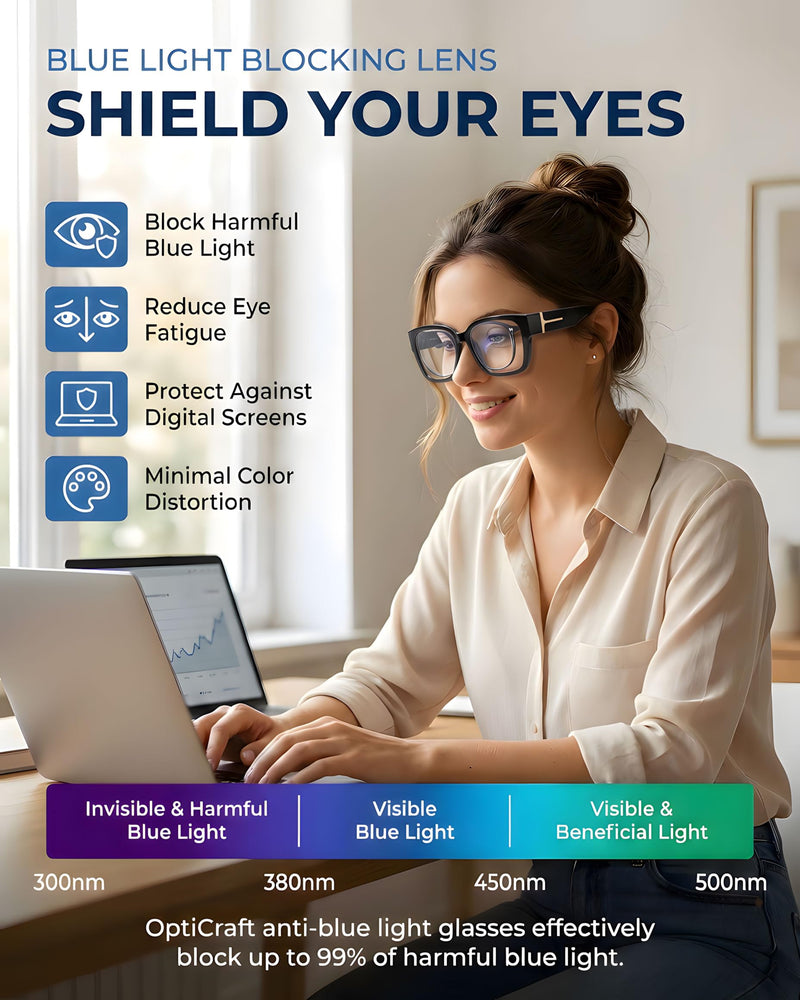 OptiCraft Fit Over Blue Light Blocking Glasses, Relieve Eye Fatigue | Reduce Headaches, Lightweight Oversized Wraparound Design, Ideal for Office Work Digital Use Movie Nights Study Reading A02 Black/Clear Clear