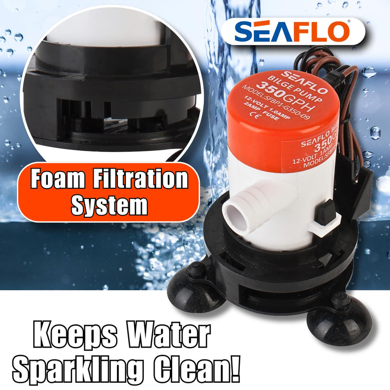 SEAFLO 09 Series Portable Livewell Aeration Pump Kit - 12V, 350 GPH, Submersible, Adjustable Spray Head, Quiet Operation, Corrosion-Resistant, Fresh/Saltwater Use, CE & RoHS Certified, 4-Year Warranty