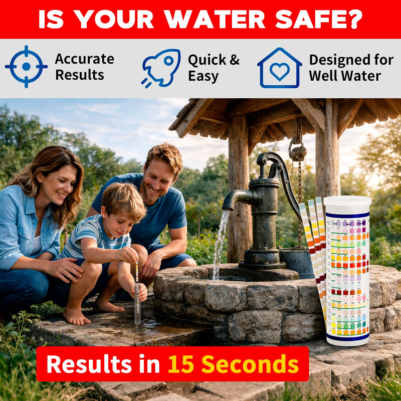 Water Test Kit for Drinking Water, 23-in-1 Water Test Strips for Tap & Well Water, Tests Hardness, Lead, Iron, Copper, Chlorine, Fluoride, pH, Nitrate & More, Fast Home Water Testing, 155 Strips 1
