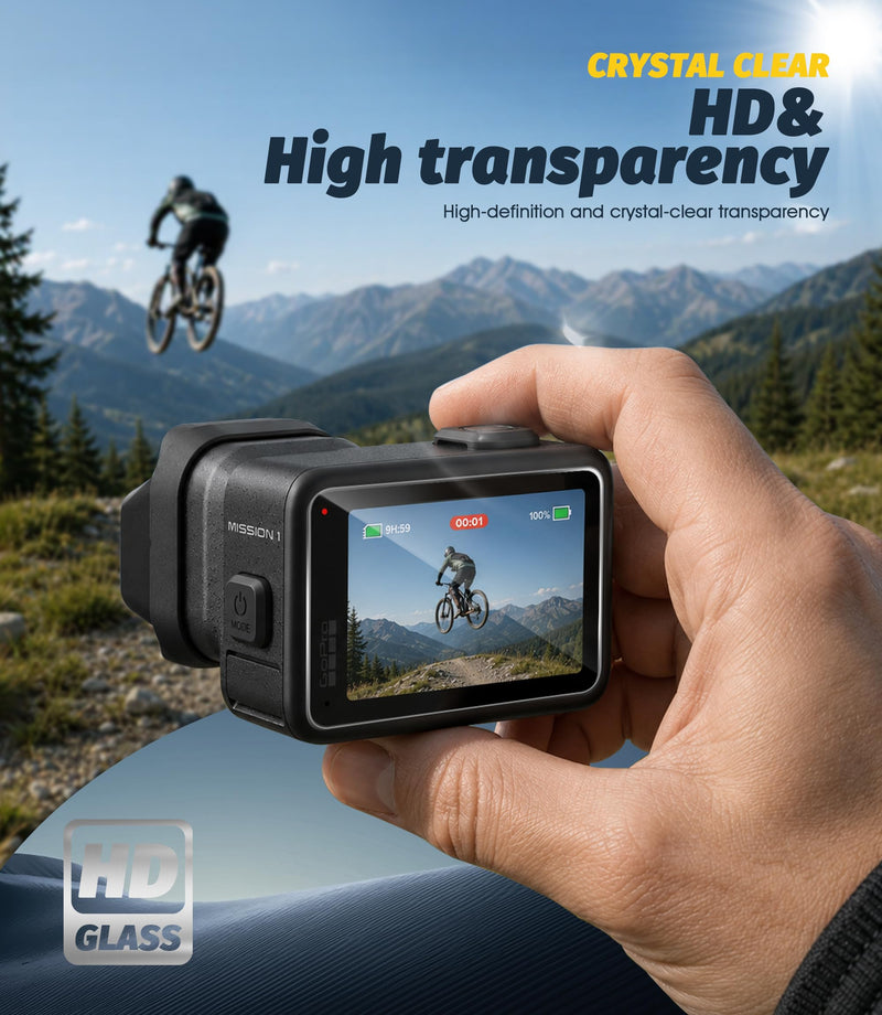 Orzero (4+4+4) Tempered Glass Protector Compatible for GoPro MISSION 1 PRO/MISSION 1, Front & Back Screen & Lens Protectors, Protector De Pantalla 9 Hardness High Definition Anti-Scratch Bubble Free For GoPro Misson 1 / 1 Pro