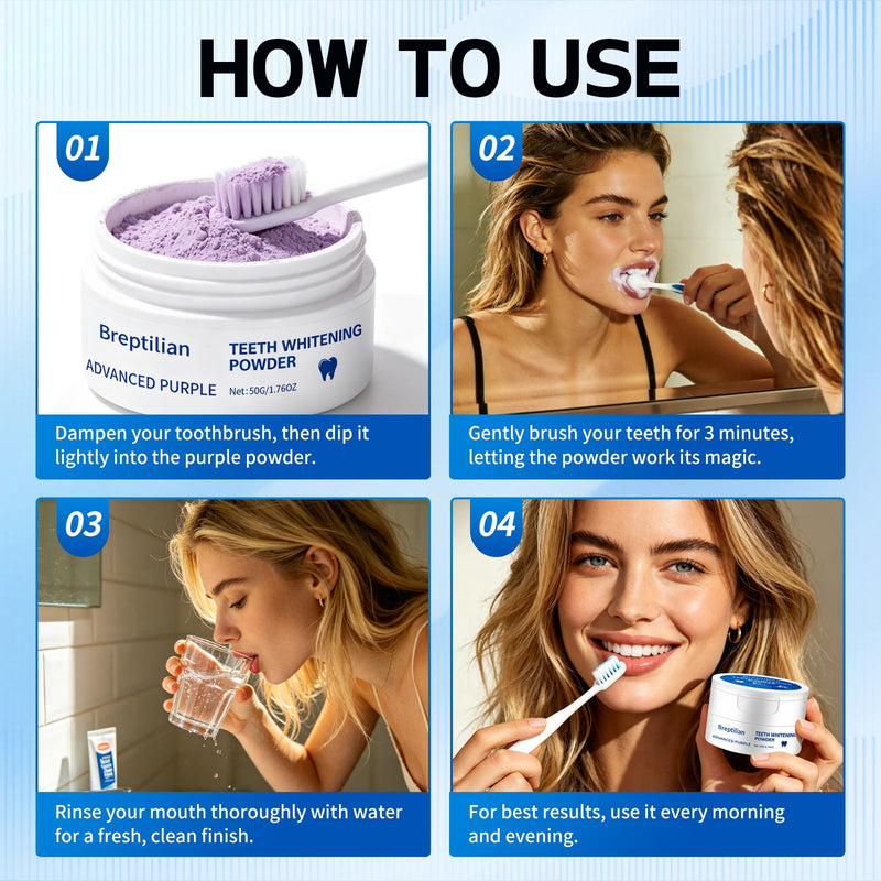 Teeth Whitening Powder with Baking Soda & Calcium Carbonate - Removes Coffee, Tea, Wine & Tobacco Stains, Freshens Breath & Whitens - Peppermint -2 x 50g-SS01 1.76 Ounce (Pack of 2)