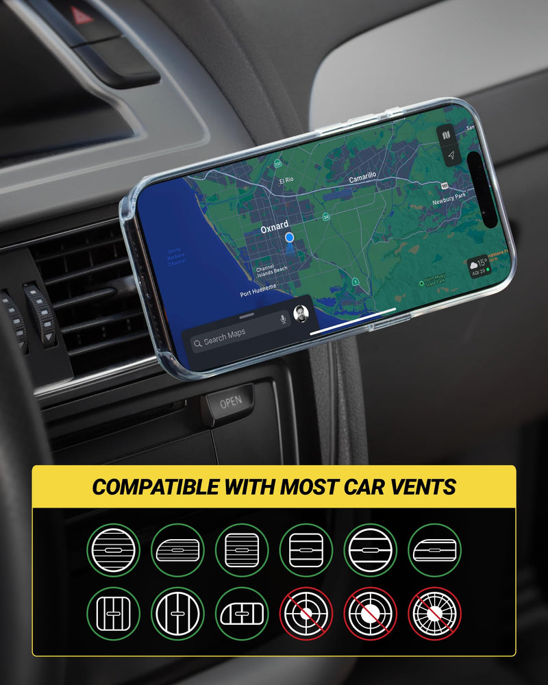 Scosche MPQTRDV Qi2 MagSafe Car Mount Charger 25W Fast Wireless Charging Phone Holder for Vent or Dashboard, Magnetic Cell Phone Mount Compatible with iPhone 17/16/15/14/13 Series & Samsung Galaxy S25