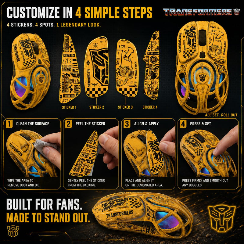 Transformers TF-GM05 Wireless Gaming Mouse, 71g Ultra-Light Hollow Mecha Design, Tri-Mode Bluetooth/2.4G/Wired, 12800 DPI, Huano Switches, PAW3311 Sensor, RGB, USB-C Rechargeable (Bumblebee Yellow) Bumblebee Yellow