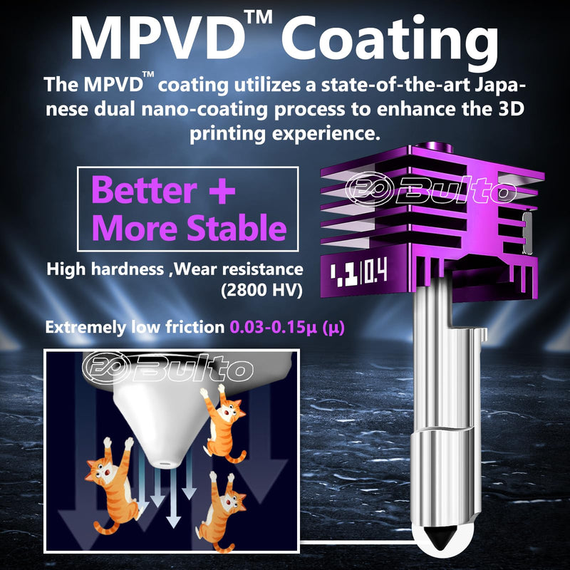 2 Pcs Upgraded 0.4mm A2L/H2D/H2S/H2C/X2D/P2S Hotend with Anti-Stick MPVD Coating - High Speed Hardened Steel P2S Nozzle for Bambu Lab P2S,X2D,H2 Series,A2L/A1/A1MINI 3D Printers, Bamboo Lab Parts 0.4mm Hotend*2