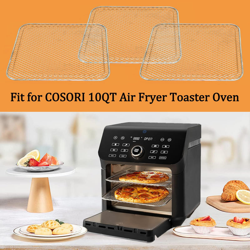 ALJ 3PCS Air Fryer Oven Mesh Rack for COSORI 10QT Air Fryer Toaster Oven, Premium Dehydrator Rack Shelf Grid Grill Pan Crisper Cooking Plate Tray Insert Grate for COSORI 13QT Oven, Dishwasher Safe 10QT for COSORI