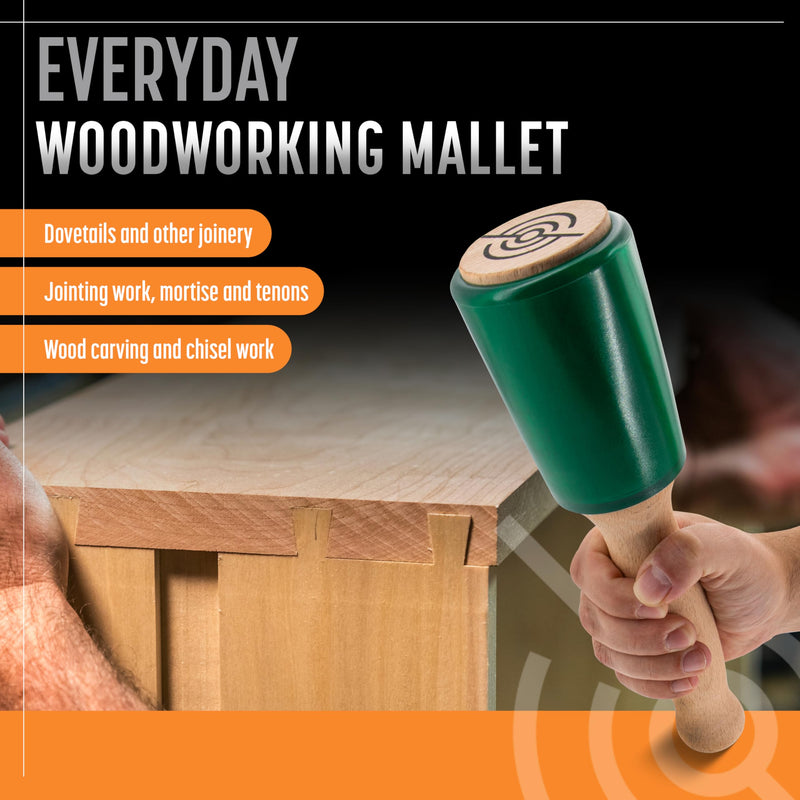 Precision Wood Carving Mallet 15oz for Woodworking, Comfortable Wooden Handle Reduces Hand Fatigue, Non-Marring Urethane Head Protects Tools, Chisel Hammer from Schaaf Tools Green Medium