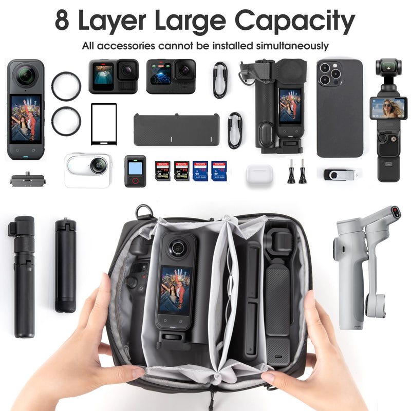 Carrying Travel Case for Insta 360 Luna Ultra Bag Accessories | Go Ultra X6 X5 X4 Air Organizer Multilayer Storage Soft For DJI Osmo Mobile 8 7P Pocket 4 4P 3 with Shoulder Strap