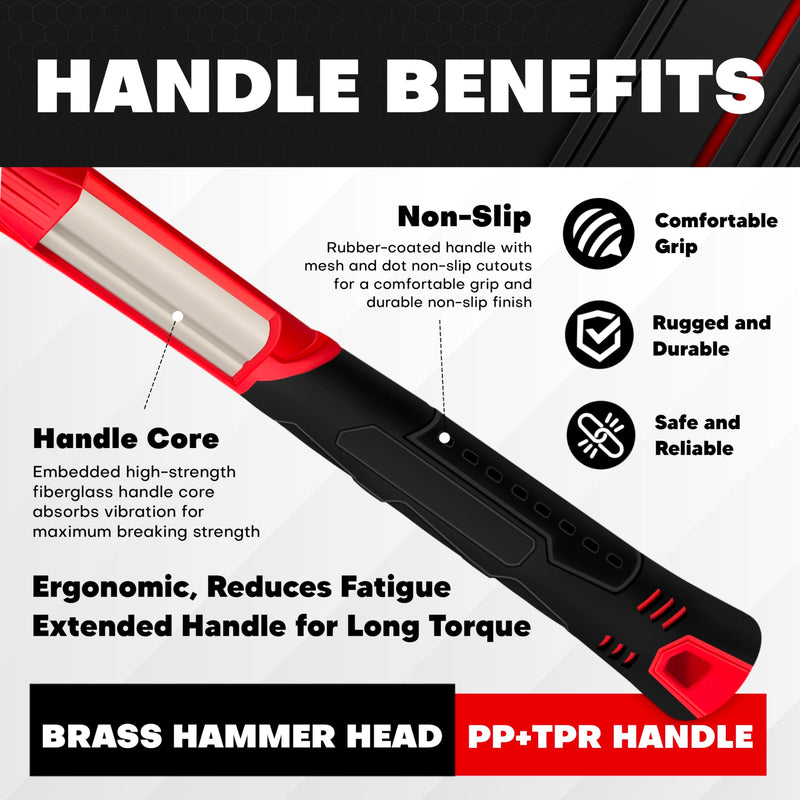 C&T 2lb Brass Sledge Hammer,Non-Sparking, Comfortable Fiberglass Handle,2-Pounds,Non-Magnetic,Corrosion Resistant
