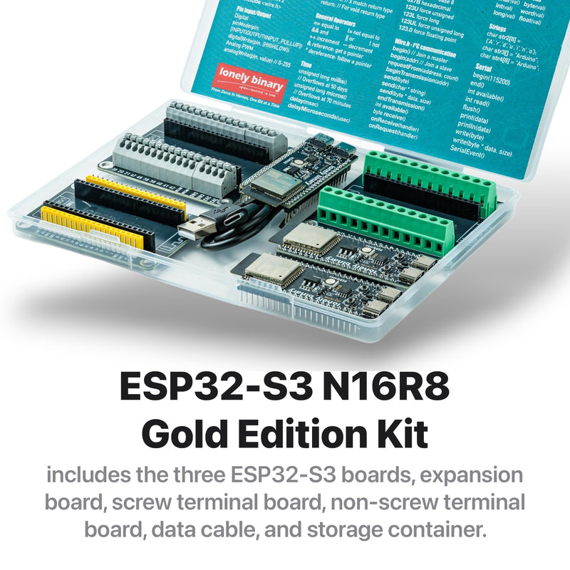 3-Pack ESP32-S3 N16R8 Gold Edition Kit with 16MB Flash, 8MB PSRAM, Expansion Boards, Terminals, Data Cable & Tutorials - Lead-Free Gold Finish Compatible with Arduino IDE & MicroPython 3-Pack All-Terminals Gold Kit