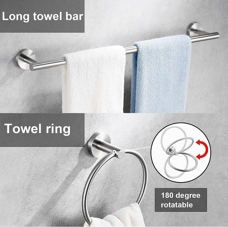 5 Pieces Bathroom Hardware Accessories Set Brushed Nickel, 24Inch Round Towel Racks Set for Bathroom, SUS304 Stainless Steel Towel Bar Set,Toilet Paper Holder Wall Mounted 5 Pieces 24" B