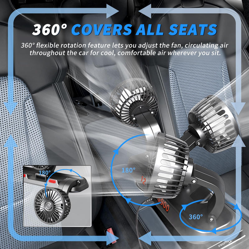 Portable 3-Head Car Cooling Fan with USB Plug | Powerful Airflow Fan for Vehicles Cars Taxi and Road trips USB Powered