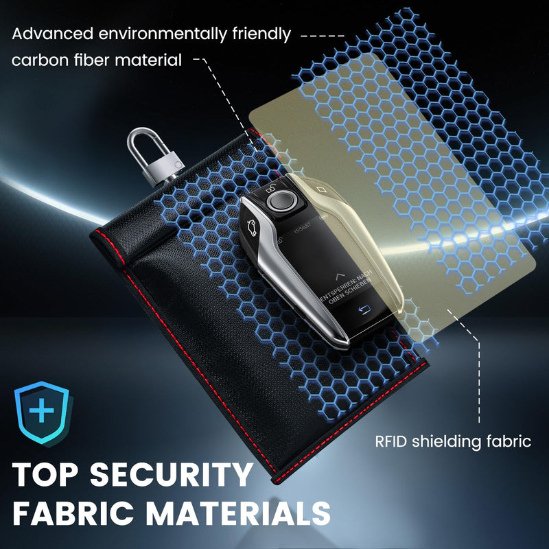 Faraday Pouch for Key Fob, Fireproof & Water Resistant RFID Signal Blocking Car Key Case, Anti-Theft Keyless Entry Faraday Bag for Vehicle Key Fob & RFID NFC Cards red