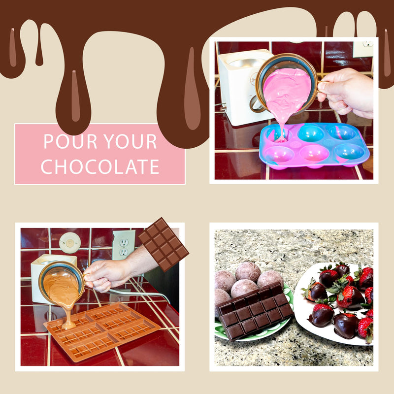 chocolate melting pot for dipping strawberries, pretzels, Cake Pops Fondue Includes 4 forks, handle for pouring chocolate into molds maquina para derretir chocolate