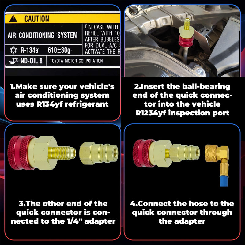 R134a to R1234yf Quick Coupler Adapter, Car Refrigerant Adapter Kit, High and Low Pressure Fittings for Evacuation and Recharging of R1234yf Automotive Air Conditioning Systems, Set of 2