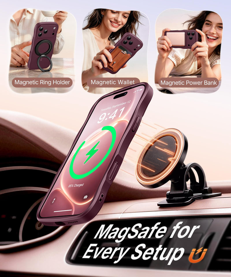 CAPRARO Magnetic for iPhone 17 Pro Case Cute Wave, Wine Red | Full Camera Protection, Compatible with MagSafe , Military-Grade Drop Protection, Wave Frame, Phone Case for iPhone 17 Pro For Iphone 17 Pro 6.3 inch