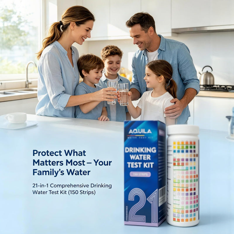 Drinking Water Test Kit 21 in 1, 150CT Water Testing Strips for Home Tap, Well, Pool, Hot Tub, Water Tester for Hardness, pH, Iron, Copper, Chlorine, Nitrite, Lead, Alkalinity, Flouride, & More