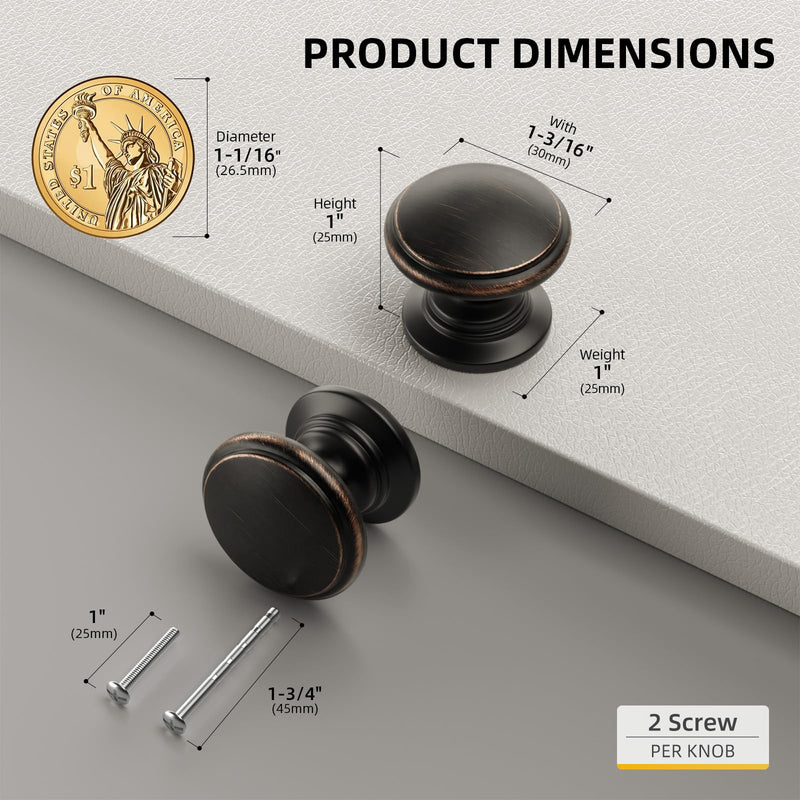 Goldenwarm 10 Pack Oil Rubbed Bronze Cabinet Knobs Solid Cabinet Hardware Oil Rubbed Bronze Dresser Knobs Zinc Alloy Drawer Knobs 1-1/5 Inch Diameter