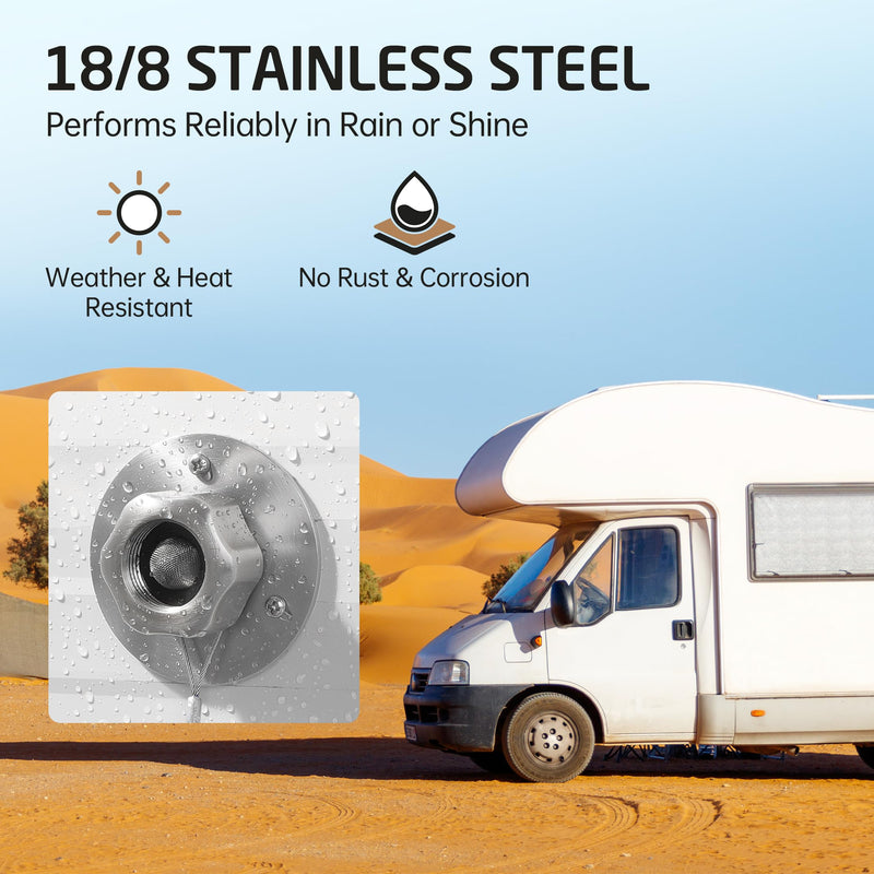 KES All Metal RV Water Inlet Connection with Check Valve, 18/8 Stainless Steel RV City Water Inlet Replacement, Upgraded Leak-Proof Design for Camper, Trailer, Marine & Boat, Brushed Finish, RWI200-BS Brushed Steel
