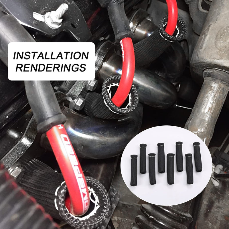 JDMSPEED 8PCS Black 1200° Spark Plug Wire Boots Heat Shield Protector Sleeve Cover Replacement for SBC BBC 350 454 6 Inch