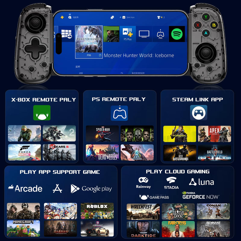 Mobile Gaming Controller for Android & ALL iPhone Series (Support USB-C & Wireless Connect) Phone Gamepad with Hall Effect Joystick, Turbo, Support Streaming, Cloud Gaming, Simulator, Plug & Play Black