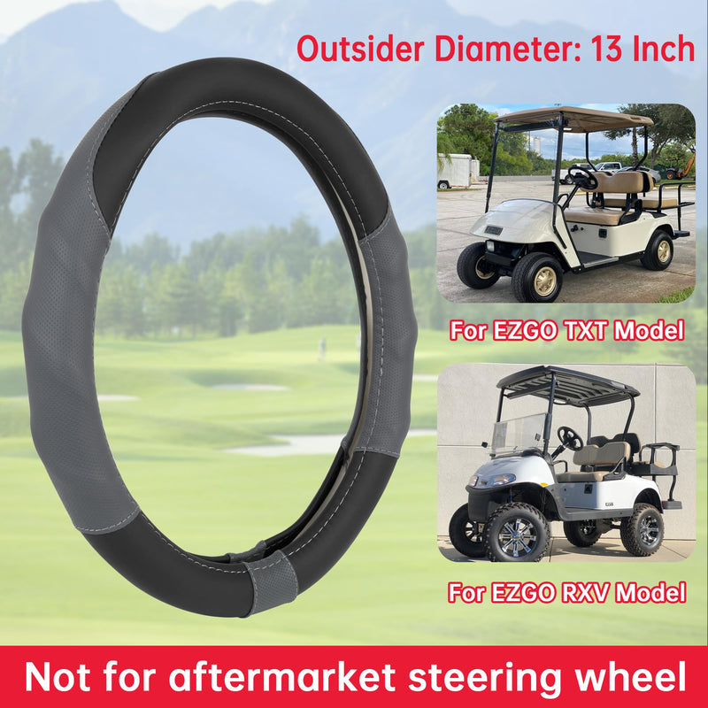 10L0L Golf Cart Steering Wheel Cover-13 Soft and Breathable Anti Slip Leather Steering Wheel Cover,Feels Good in Handling- for EZGO TXT & RXV Black+ Gray