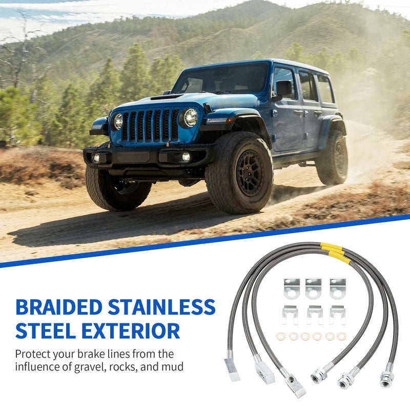 89715 Stainless Brake Lines, Front & Rear Extended Brake Lines (89702 & 89703) for 4"-6" Lift, Compatible with 1987-2006 4WD Jeep Wrangler TJ YJ XJ, 1984-2001 2WD/4WD Jeep Cherokee XJ 89715 Front&Rear Brake Line