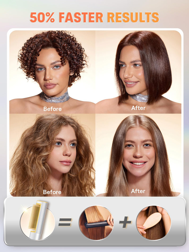 SHEGLAM 3D Ionic Straightening Brush for Thick Hair, 24K Gold Heated Comb, Anti-Scald, 60s Heat-Up, Auto-Off, Frizz Control