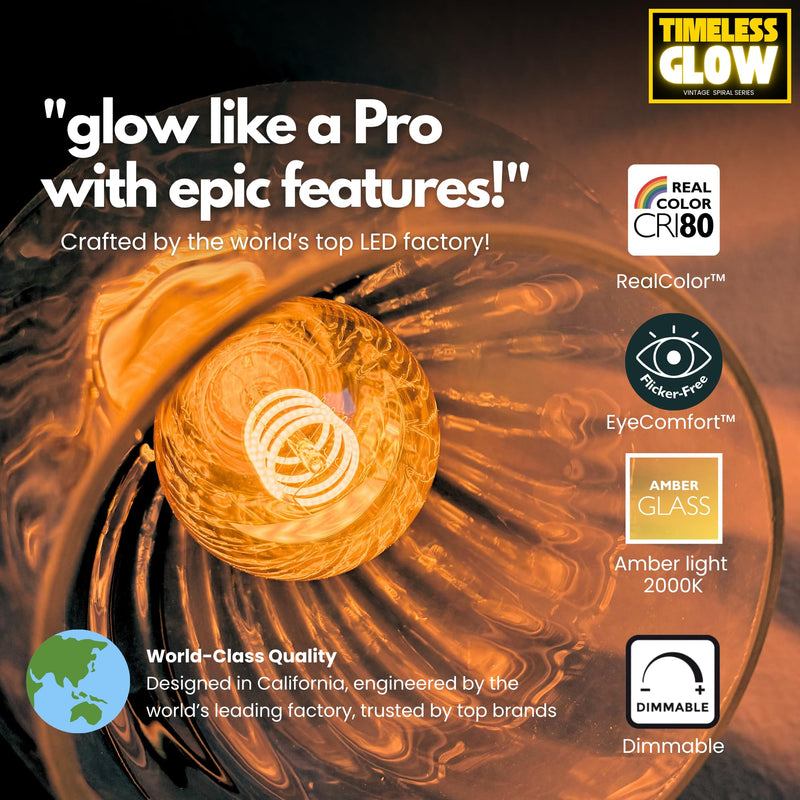 TimelessGlow ST19/ST64 Edison LED Bulbs, Dimmable, 40W Equivalent, 5W, 2000K Warm Amber, CRI80+, E26 Base, Flicker-Free, Spiral Filament, Cozy Decorative, ETL/FCC Certified (8 Pack) 8